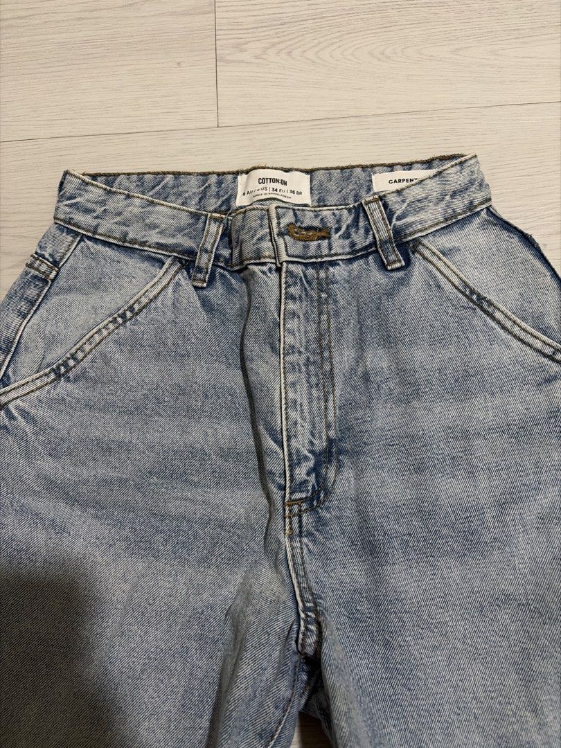 Cotton On Carpenter Pants (Category: Jeans) located in Taguig. Submitted by nics04433 (Listing ID 1468410613, Image 1). Description: - Brand: Cotton On - Item: Light Wash Carpenter Jeans - Size: AU 6 / US 2 / EU 34 - Details: Classic utility style, side tool loop, diagonal front pockets - Origin: Made in Bangladesh - Condition/Fit: Comfortable fit, great denim staple for casual outfits.