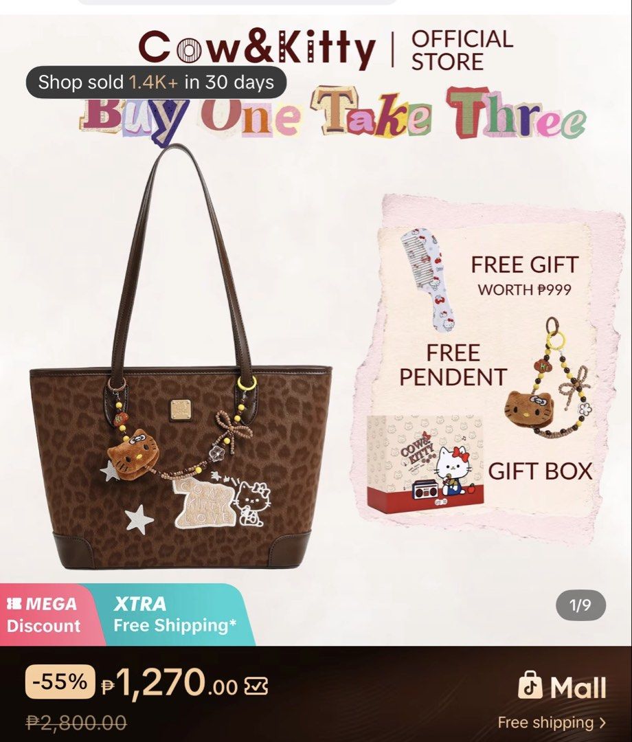Cow & Kitty Brown Tote Bag (Category: Tote Bags) located in Silay City. Submitted by qristen00 (Listing ID 1468386001, Image 1). Description: Originally 1270 From Tiktok. Now 799. Brand new 💗 In box 💗 (I haven’t even opened it) .