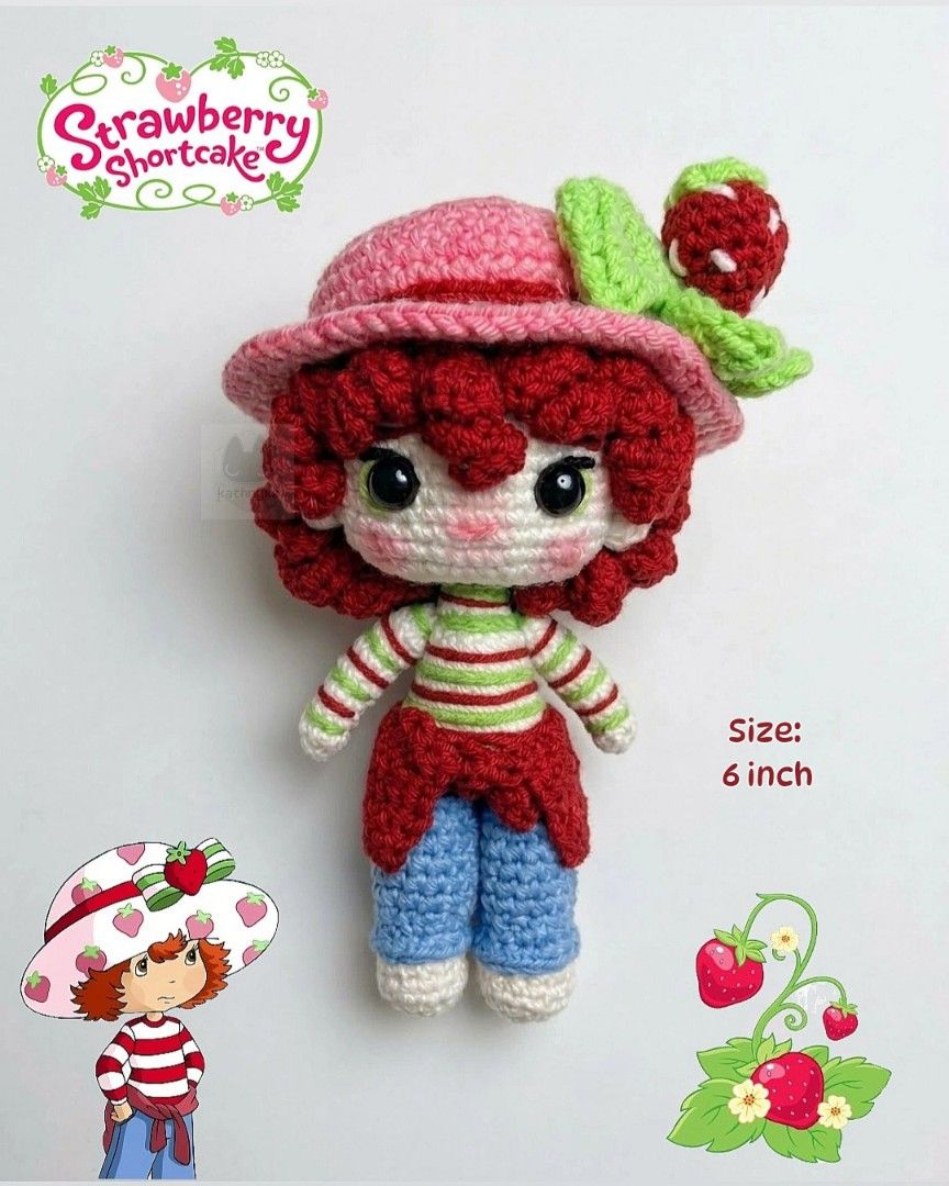 Crochet Strawberry Shortcake Doll With Wood Stand (Category: Vintage Collectibles) located in Lopez. Submitted by kathnyxx.studio (Listing ID 1468454599, Image 1). Description: 🧶 Crochet Strawberry Shortcake Doll with Wood Stand included Size: 6inch 📦 Ship via J&T Pre-order: 3–7 days processing time.