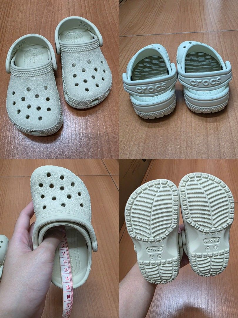 Crocs (C6, C7, C8) (Category: Babies & Kids Fashion) located in Rizal. Submitted by dainsb (Listing ID 1468448676, Image 2). Description: Crocs (Navy; C6) • P950 • VGUC w/ normal signs of usage Crocs (Bone; C6) • P950 • VGUC w/ normal signs of usage Crocs (Navy; C7) • P950 • VGUC w/ normal signs of usage Crocs (Bone; C7) • P450 • Issue: crack/damage on the sole due to getting caught in the escalator Crocs (Bone; C8) • P950 • VGUC w/ normal signs 