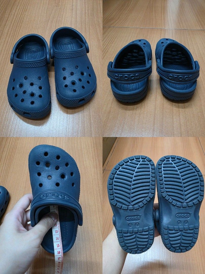 Crocs (C6, C7, C8) (Category: Babies & Kids Fashion) located in Rizal. Submitted by dainsb (Listing ID 1468448676, Image 3). Description: Crocs (Navy; C6) • P950 • VGUC w/ normal signs of usage Crocs (Bone; C6) • P950 • VGUC w/ normal signs of usage Crocs (Navy; C7) • P950 • VGUC w/ normal signs of usage Crocs (Bone; C7) • P450 • Issue: crack/damage on the sole due to getting caught in the escalator Crocs (Bone; C8) • P950 • VGUC w/ normal signs 
