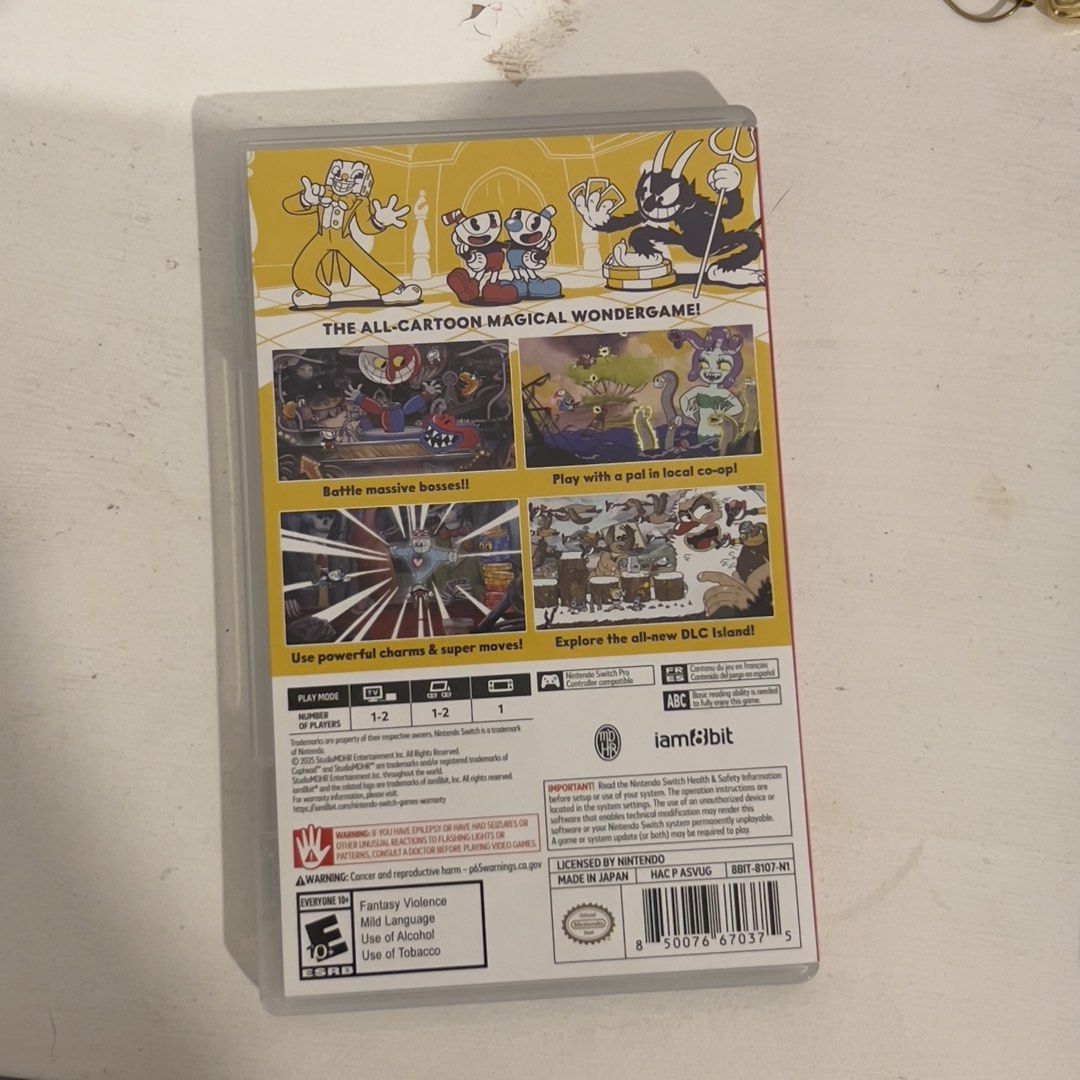 Cuphead (Category: Nintendo) located in Mandaluyong City. Submitted by cessgdr (Listing ID 1468464959, Image 3). Description: Cuphead physical game cartridge for Nintendo Switch. Includes original case, cover art, and all physical inserts like the membership card and art cards shown. Region is USA (ESRB rated). Everything stored carefully. .