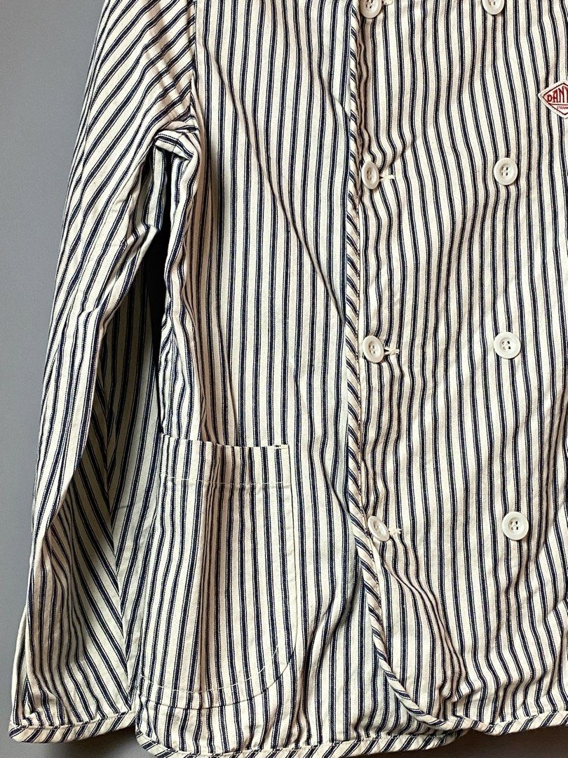 DANTON Coverall Jacket, Striped, Double-breasted, Denim Fabric (Category: Coats, Jackets and Outerwear) located in Quezon City. Submitted by loloyz123 (Listing ID 1468460407, Image 3). Description: DANTON Coverall Jacket, Striped, Double-breasted, Denim Fabric Condition: Very good Color rate: 9.8/10 Color: White/ Striped Size: 36 L: 25 W: 19 inches.