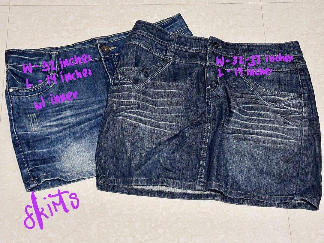 Dark wash denim mini skirt with working pockets (Category: Skirts) located in Santa. Submitted by dmb.sam (Listing ID 1468436721, Image 3). Description: Dark wash denim skirt with front buttons, pockets, and whiskering details. Features a 32-33 inch waist and 14-inch length. A versatile casual wardrobe basic! Price is negotiable 🫶🏻.