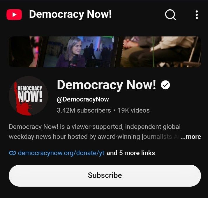 Democracy Now! YouTube Channel (Category: Storybooks) located in Quezon City. Submitted by ted80s (Listing ID 1468445447, Image 1). Description: Free on YouTube👍 Stop watching manipulative and bias mainstream media news. Democracy Now! is a viewer-supported, independent global weekday news hour hosted by award-winning journalists Amy Goodman and Juan González, with Nermeen Shaikh as co-host and senior producer. The show is broadcast on more than