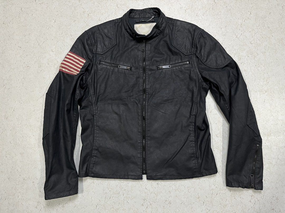 Denim & Supply Ralph Lauren Black Biker Jacket (Category: Coats, Jackets and Outerwear) located in Baguio. Submitted by access05 (Listing ID 1468385732, Image 2). Description: DENIM & SUPPLY RALPH LAUREN (EXCELLENT CONDITION) FITS MED (FOR MEN) 4580 - Brand: Denim & Supply Ralph Lauren - Material: Black waxed canvas with heavy hardware - Design: Biker style with standing collar and snap closure - Details: Quilted shoulder patches and multiple che