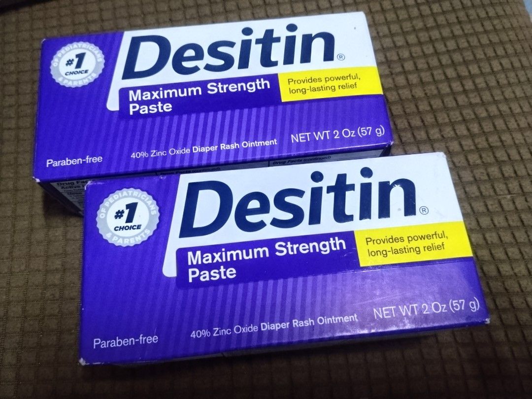 Desitin Maximum Strength Paste 40% Zinc Oxide 2 Oz (Category: Baby Toiletries & Grooming) located in Baliuag. Submitted by aryaarcher (Listing ID 1468426371, Image 1). Description: - Item: Desitin Maximum Strength Diaper Rash Paste - Size: 2 oz / 57 grams per tube - Formula: 40% zinc oxide, paraben-free - Condition: Brand new, unopened in original packaging - Expiry Date: February 2028 - Trusted protection and relief for baby skin irritation.