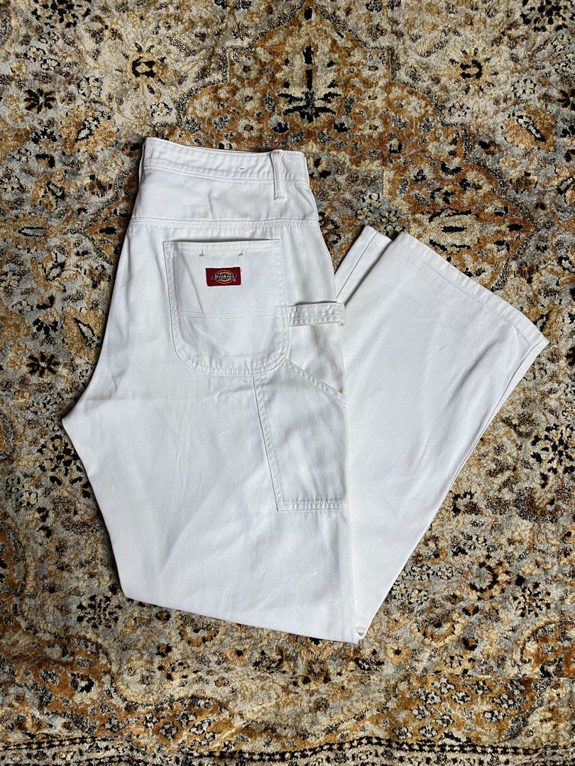 Dickies White Carpenter Pants Size 32-34 (Category: Jeans) located in Caloocan City. Submitted by flipthatcloths8600 (Listing ID 1468417193, Image 1). Description: - Brand: Dickies - Style: CP20B Carpenter Pants - Color: White - Size: 11/30 (marked on tag) - Material: 100% heavy cotton denim - Features: Functional utility pockets and side hammer loop - Origin: Made in Vietnam - Condition: Classic workwear aesthetic, durable and stylish.