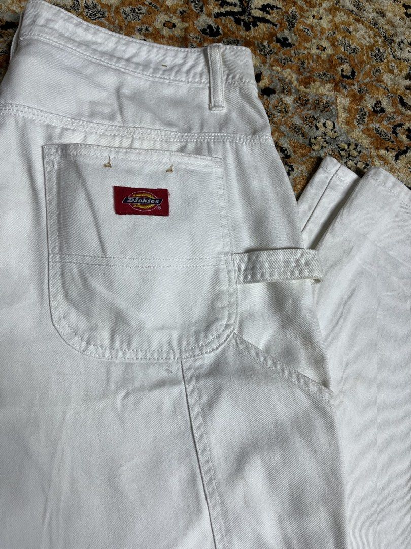 Dickies White Carpenter Pants Size 32-34 (Category: Jeans) located in Caloocan City. Submitted by flipthatcloths8600 (Listing ID 1468417193, Image 2). Description: - Brand: Dickies - Style: CP20B Carpenter Pants - Color: White - Size: 11/30 (marked on tag) - Material: 100% heavy cotton denim - Features: Functional utility pockets and side hammer loop - Origin: Made in Vietnam - Condition: Classic workwear aesthetic, durable and stylish.