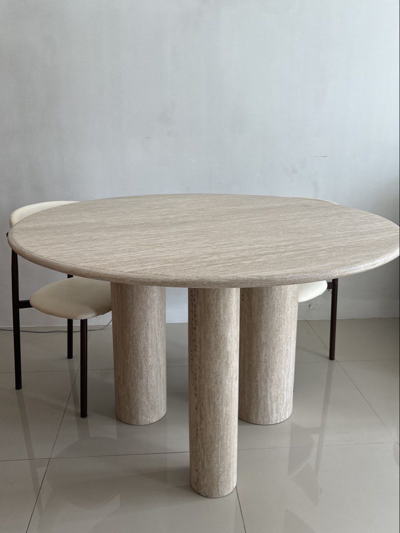Dining Table Palasse from Furniture Source Phils (Category: Tables & Sets) located in Quezon City. Submitted by sustainable.fashion (Listing ID 1468329987, Image 3). Description: 17k+ at Furniture Source Fits 2 to 5 seats comfortably Comes with 2pcs of chairs 120cm diameter RFS: i have a new table.