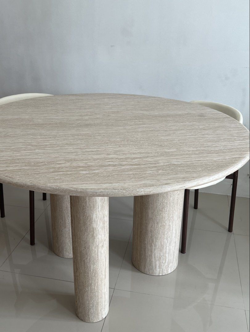 Dining Table Palasse from Furniture Source Phils (Category: Tables & Sets) located in Quezon City. Submitted by sustainable.fashion (Listing ID 1468329987, Image 1). Description: 17k+ at Furniture Source Fits 2 to 5 seats comfortably Comes with 2pcs of chairs 120cm diameter RFS: i have a new table.