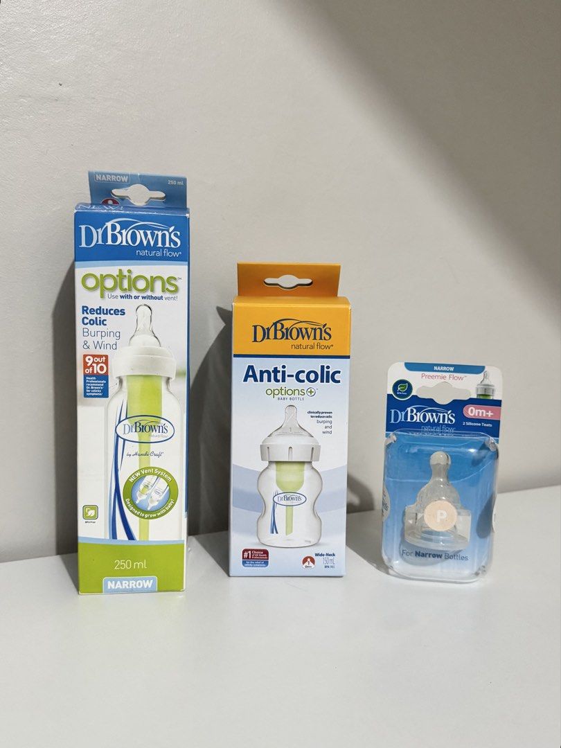 Dr. Brown's bottles, Tiny Buds gels, Moosegear, and accessories (Category: Breastfeeding & Bottle Feeding) located in Bulacan. Submitted by xtinegorggg (Listing ID 1468455773, Image 1). Description: - Complete newborn care and feeding bundle in original packaging - Dr. Brown's Options+ narrow bottles (250ml & 150ml) with preemie flow teats and bottle brush - Cute Kitty teether and Chicco PhysioForma pacifier - Tiny Buds essentials: Honey cologne,