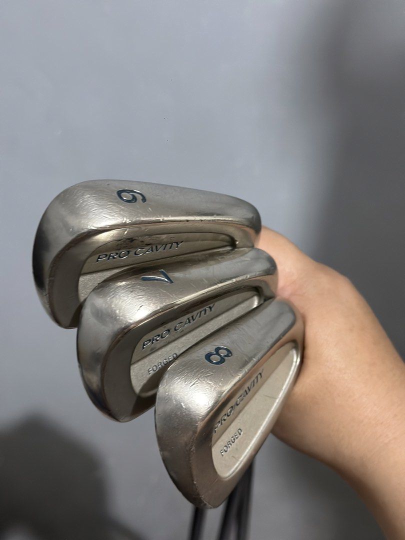 Dunlop Pro Cavity Forged Iron Set 7, 8, 9 (Category: Golf) located in Manila. Submitted by cnmanaois19234 (Listing ID 1468387673, Image 1). Description: - Set includes: Dunlop Pro Cavity Forged 7, 8, and 9 irons - Shafts: Dunlop Tour Black, Stiff flex, 81g, 2.2 torque - Grips: Red and black Golf Pride grips - Condition: Normal scuffs and wear from regular play, fully functional and ready for the next round.