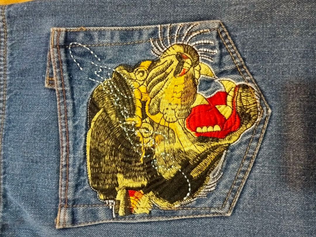 Ed hardy tiger jeans (Category: Jeans) located in Caloocan City. Submitted by summit5 (Listing ID 1468346677, Image 2). Description: size 40 on tag 1500 shipped.