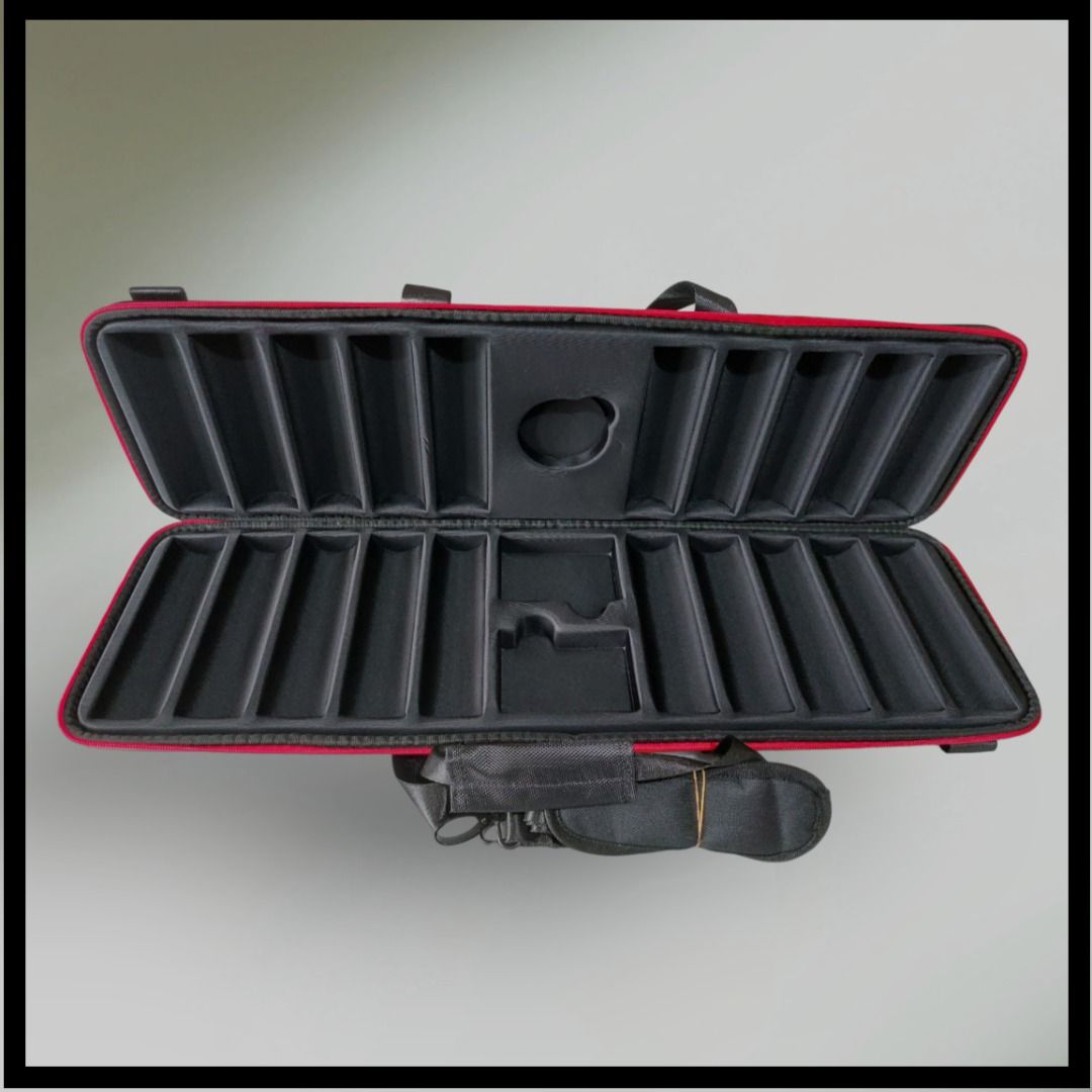 Empty EVA Poker Storage Case 500 Chips Capacity Portable Lightweight (Category: Board Games & Puzzles) located in Quezon City. Submitted by vdecks (Listing ID 1468286128, Image 2). Description: - Capacity: Holds up to 500 poker chips securely - Material: Durable and lightweight EVA with a sleek carbon-fiber texture - Design: Stylish black exterior with striking red zipper accents - Portability: Includes sturdy hand straps and a detachable, adjust