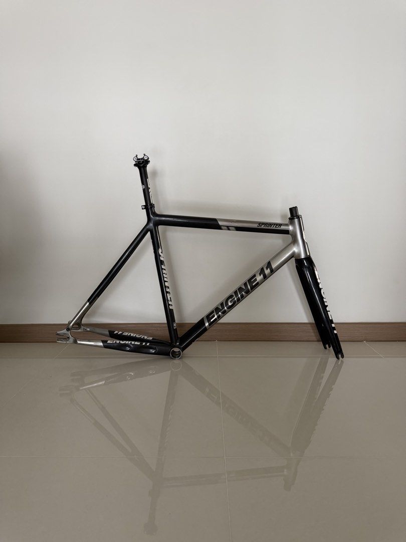 Engine 11 Sprinter Track Frameset (Category: Bicycles) located in Singapore. Submitted by johnporky_ (Listing ID 1468330396, Image 1). Description: WTT / WTS Condition 8 to 8.5/10 No Dent / Dimple / Crack, Just PaintChips Comes with OEM Enve Seatpost .