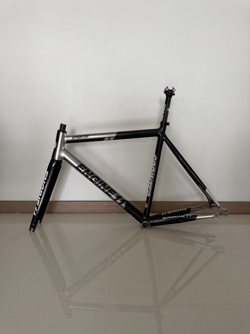 Engine 11 Sprinter Track Frameset (Category: Bicycles) located in Singapore. Submitted by johnporky_ (Listing ID 1468330396, Image 2). Description: WTT / WTS Condition 8 to 8.5/10 No Dent / Dimple / Crack, Just PaintChips Comes with OEM Enve Seatpost .