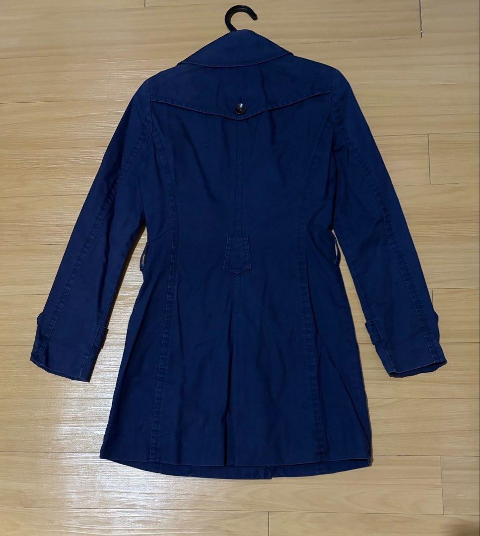 Esprit Navy Blue Double-Breasted Trench Coat Small (Category: Coats, Jackets and Outerwear) located in Quezon City. Submitted by garagesale2026 (Listing ID 1468449167, Image 2). Description: - Preloved - In very good condition - Runs big, XS on tag, fits up to Small - Waist: up to 29" - Length from waist: 16.5" - Width: Shoulder 14.5"; Bust 17".