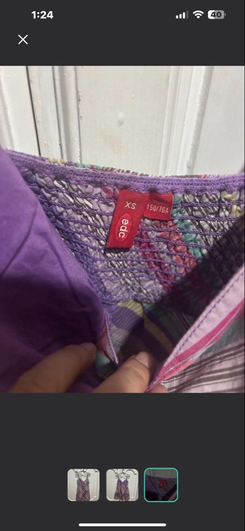 Esprit plaid long top (Category: Sleeveless) located in Meycauayan. Submitted by ms.einz (Listing ID 1468494212, Image 3). Description: - Brand: EDC by Esprit - Size: XS (150/76A) - Design: Purple tones with diagonal plaid pattern - Fit: Smocked elastic back panel for stretch with adjustable spaghetti straps - Neckline: V-neck with purple lining #zara #bershka .