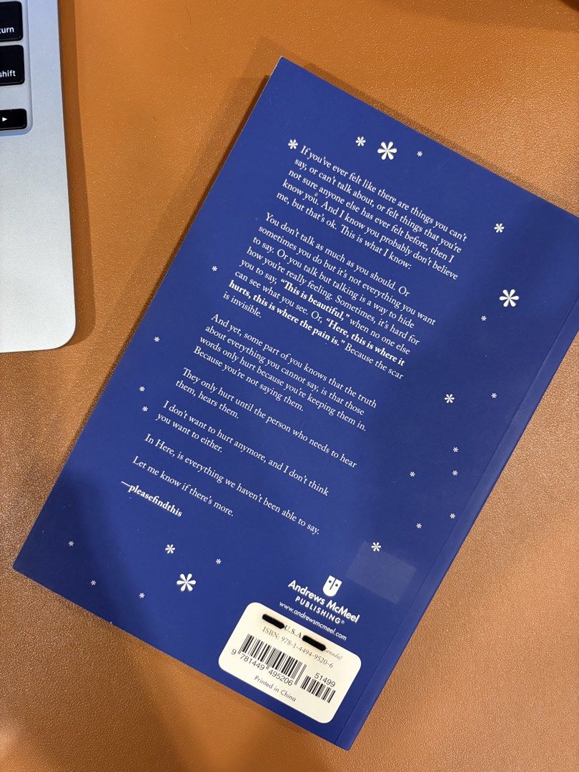 Every Word You Cannot Say by Iain S. Thomas (Category: Storybooks) located in Cebu City. Submitted by gwyiener (Listing ID 1468462368, Image 2). Description: - Author: Iain S. Thomas (Andrews McMeel Publishing) - Format: Blue softcover with star and floral graphics - ISBN: 978-1-4494-9520-6 - Content: Contemporary poetry and illustrations about love, grief, and healing - Condition: Read once, clean pages, with very minimal shelf wear on corners.