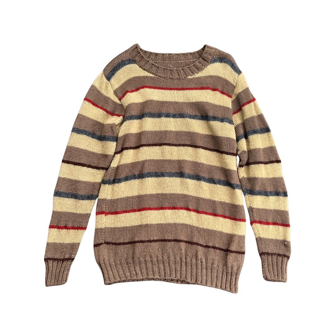 FALL KNITTED STRIPED SWEATER (Category: Coats, Jackets and Outerwear) located in Baguio. Submitted by claie.bg (Listing ID 1468408415, Image 1). Description: ⊹ FALL KNITTED STRIPED SWEATER ⊹ ᰔ cutiee! ᰔ with maliit na stain + maliit na hole lang po sa arm sleeve DEETS size up to sl length 28 inches .