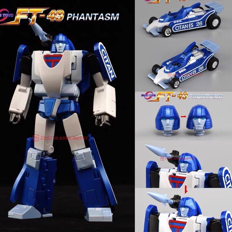 Fans Toys FT-49 Phantasm Transformers Masterpiece (Category: Figurines & Statues) located in Manila. Submitted by ana_banana011 (Listing ID 1468301365, Image 2). Description: - Brand: Fans Toys (FT-49 Phantasm) - Condition: Mint in box with original packaging, artwork, and character bio - Scale: Masterpiece scale collector figure - Mode: Fully converts between robot mode and detailed blue race car mode - Accessories: Includes interchangeable head