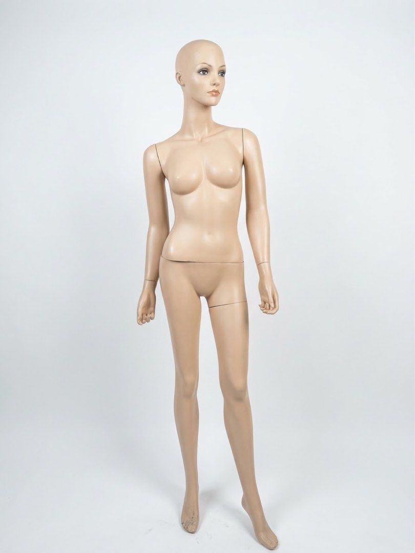 Female Bald Mannequin Display Dummy (Category: Blouses) located in Manila. Submitted by coco2212 (Listing ID 1468320076, Image 2). Description: Full body female mannequin with a bald head and neutral skin tone. Stands upright with realistic proportions. Shows minor scuffs around the waistline and feet from storage. Great for clothing displays, boutique setups, or art projects. Sturdy build, detaches at the waist and limbs for easy transport. 0956
