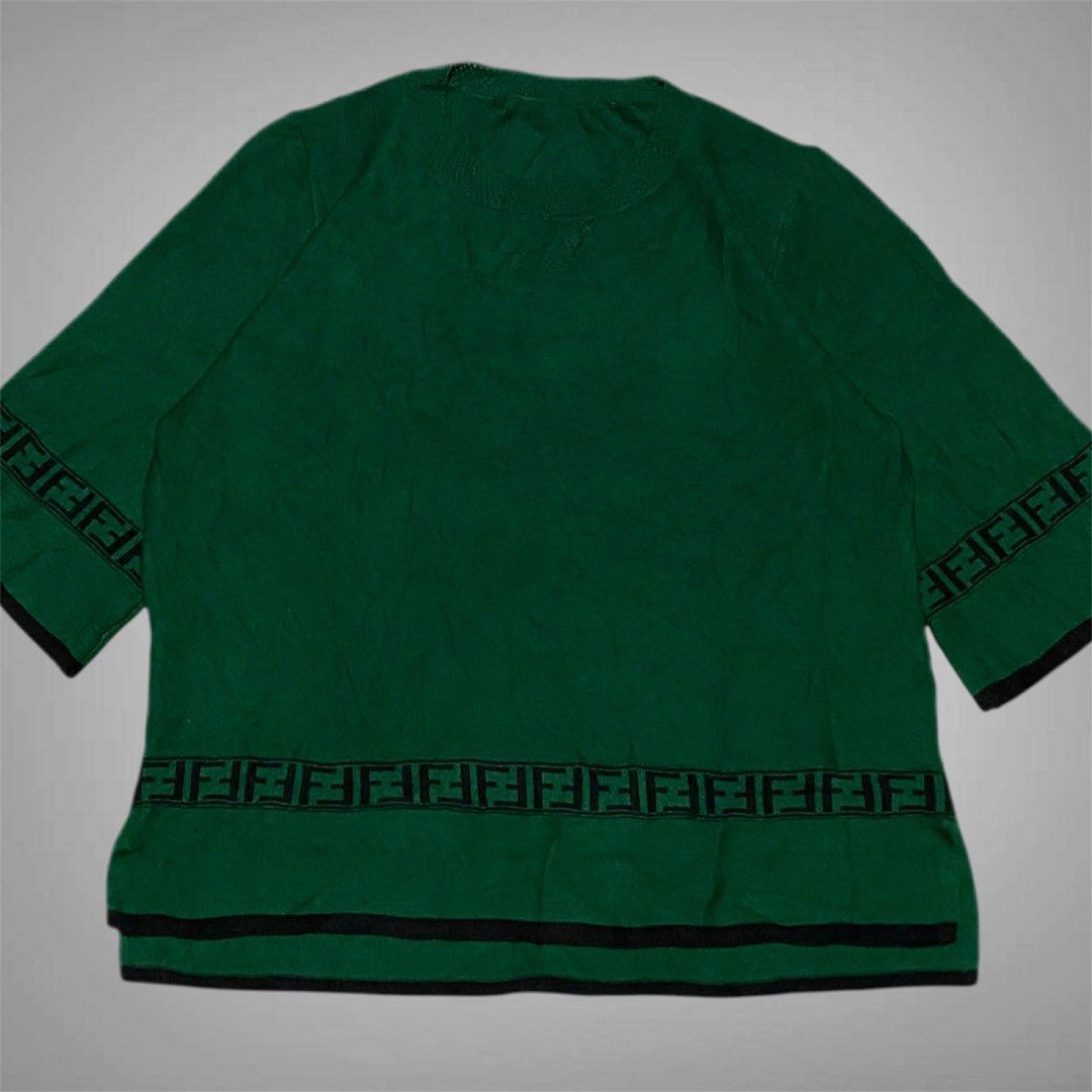 Fendi Knitted (Category: Shirts) located in Mabalacat. Submitted by stellargarments (Listing ID 1468351317, Image 1). Description: Length : 24 Width : 21 (pwede stretch hanggang 23) Condition : 9/10 medjo lukot pa kaya hindi majustify quality Mismong tela yung FF logos very comfy & smooth on skin need wash no major stain fresh from bale.