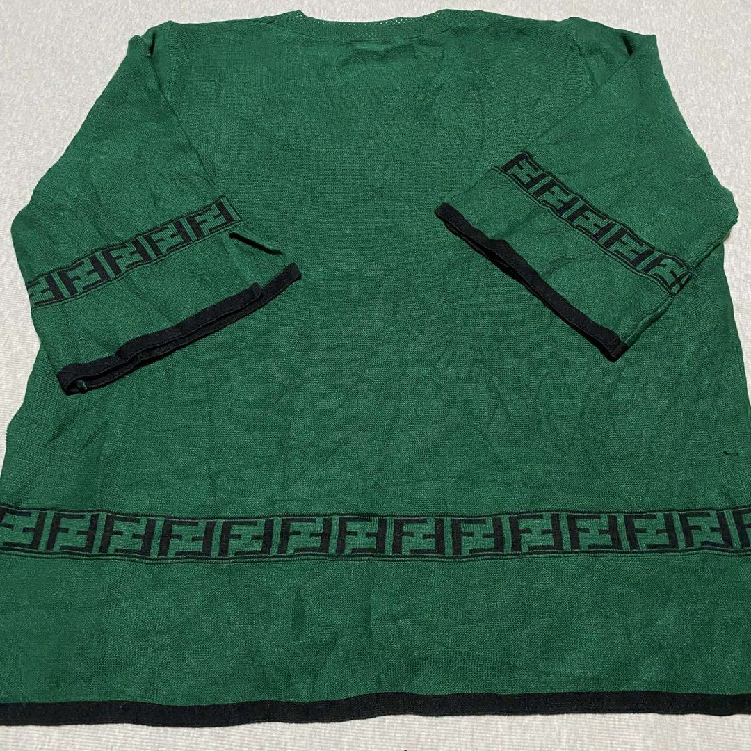 Fendi Knitted (Category: Shirts) located in Mabalacat. Submitted by stellargarments (Listing ID 1468351317, Image 2). Description: Length : 24 Width : 21 (pwede stretch hanggang 23) Condition : 9/10 medjo lukot pa kaya hindi majustify quality Mismong tela yung FF logos very comfy & smooth on skin need wash no major stain fresh from bale.
