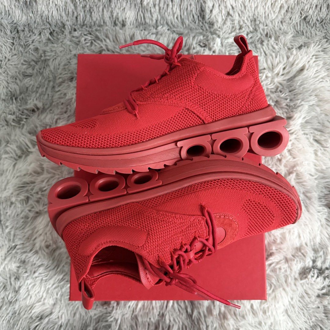 Ferragamo Red Knit Sneakers (Category: Sneakers) located in Manila. Submitted by mrjalandoni (Listing ID 1468396882, Image 2). Description: Ferragamo Nima Kit Sneakers Flaming Red, IT8.0.