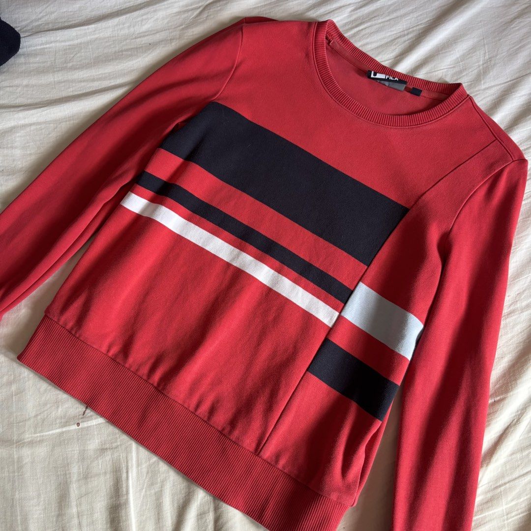 Fila Red CrewNeck Sweat Shirt (Category: Babies & Kids Fashion) located in Binan City. Submitted by myprelovedhaul (Listing ID 1468334926, Image 1). Description: can also fit adult xs to small - no when worn photos! - last price posted! - please message only if sure buyer! - limited replies only. - Available unless mark as sold. - Ship via j&t or lalamove for same day. -Mode of payment: Gcash 📍Biñan Laguna .
