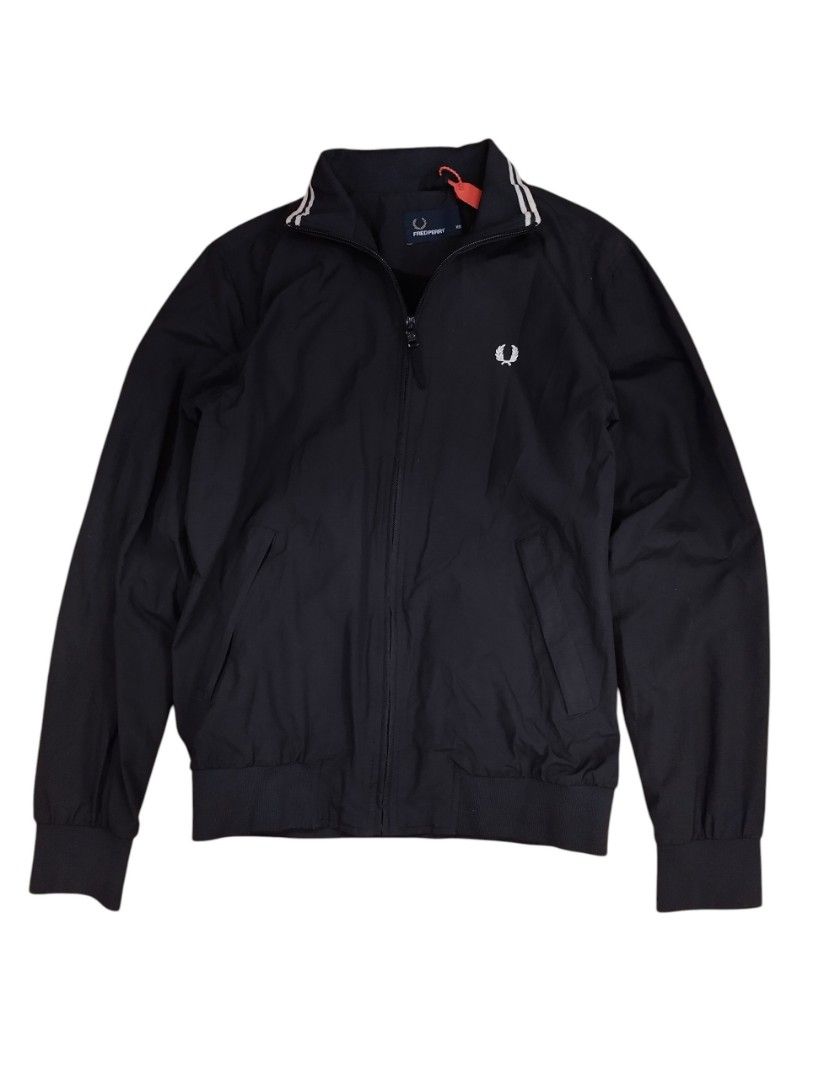 Fred Perry Black Bomber Jacket (Category: Coats, Jackets and Outerwear) located in Manila. Submitted by niggzreyno51476 (Listing ID 1468378543, Image 2). Description: - Brand: Fred Perry - Style: Zip-up bomber jacket - Color: Black - Size: XS - Details: Double-tipped collar detailing and embroidered laurel wreath logo on the chest - Origin: Made in Vietnam - Condition: Inner care and brand tags attached, includes red security tag - Classic casual