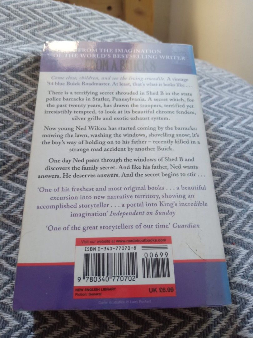 From a Buick 8 by Stephen King Paperback (Category: Storybooks) located in Bacolor. Submitted by appletun (Listing ID 1468357798, Image 3). Description: all sales final. no returns/refunds/exchange. mop: gcash. no cod/cop/sco. handling/mod: spx +P70sf. - Title: From A Buick 8 by Stephen King - Format: Paperback with classic spooky garage cover art - Condition: Clean and intact pages - Genre: International bestseller, horror and suspense - Meetup 