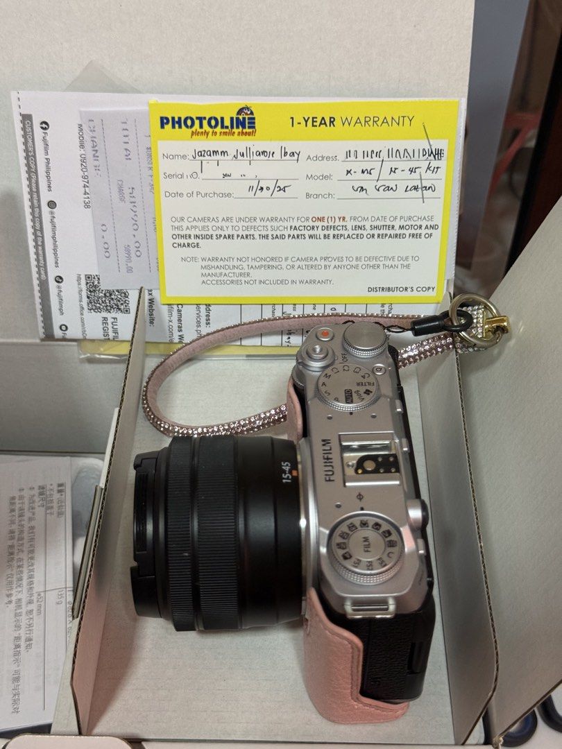 Fujifilm X-M5 15-45mm Kit Silver (Category: Cameras) located in Manila. Submitted by julliarose41494 (Listing ID 1468300885, Image 2). Description: - Fujifilm X-M5 Camera Kit (Silver) with 15-45mm Lens - Purchased last November 30, 2025 at Photoline (Receipt and official warranty included) - Pristine condition, 100% working and ready to shoot - Complete with original box - FREE Accessories: Black camera bag, stylish pink half case, pink rhineston