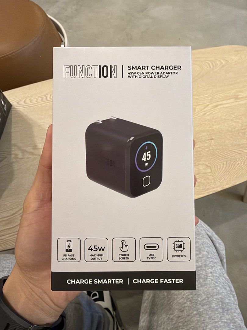 Function 101 smart charger 45w Brand New Original (Category: Chargers & Cables) located in Taguig. Submitted by theflower1122 (Listing ID 1468346704, Image 1). Description: - Brand new Function 101 Smart Charger - 45W maximum output with GaN powered technology - Smart real-time display with touch screen feature - Compact and travel-ready form factor with foldable prongs - Color: Dark Gray Delivery or Meet up BGC or Arca south taguig.