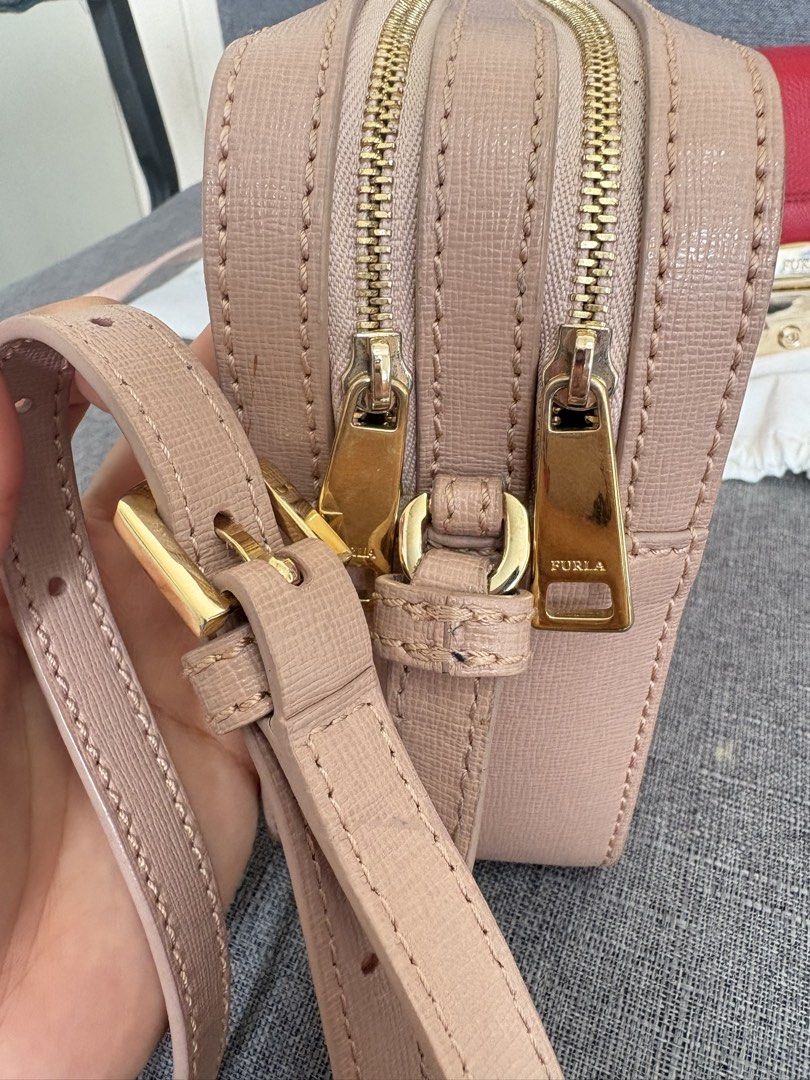 Furla Double Zip Crossbody (Category: Cross-body Bags) located in San Mateo. Submitted by splendidbuys (Listing ID 1468456630, Image 2). Description: Furla Double Zip Crossbody Beige/Nude .