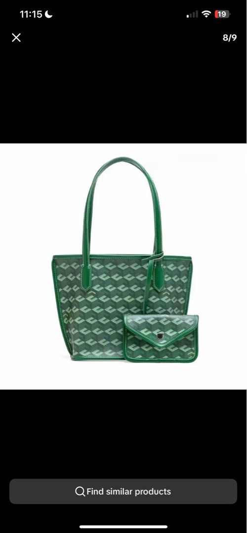 Geometric Tote Bag with Matching Pouch (Category: Tote Bags) located in Manila. Submitted by mine2ownit (Listing ID 1468340028, Image 2). Description: - Trendy geometric patterned tote bag with a matching envelope pouch - Spacious interior to easily fit all your daily essentials - Comfortable double shoulder straps with a structured design - Neat stitching and matching trim details throughout - Available in multiple gorgeous colors: green, pink, 