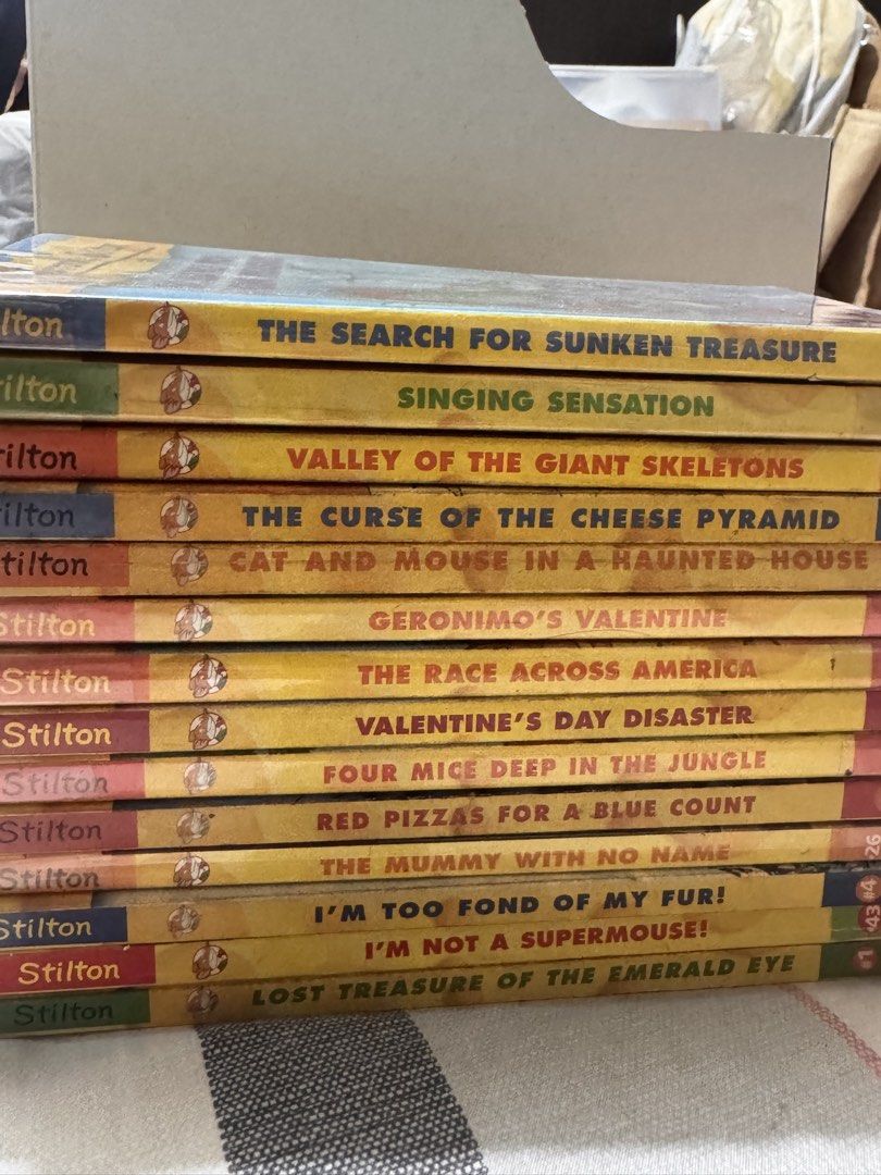 Geronimo Stilton Book Bundle Collection (Category: Children's Books) located in Pasay City. Submitted by ynanabanana (Listing ID 1468346362, Image 1). Description: - Set of 14 Geronimo Stilton chapter books - Includes popular titles like Lost Treasure of the Emerald Eye, The Search for Sunken Treasure, Singing Sensation, and Valley of the Giant Skeletons - Perfect reading collection for kids and young readers - Condition: Some minor shelf wear on