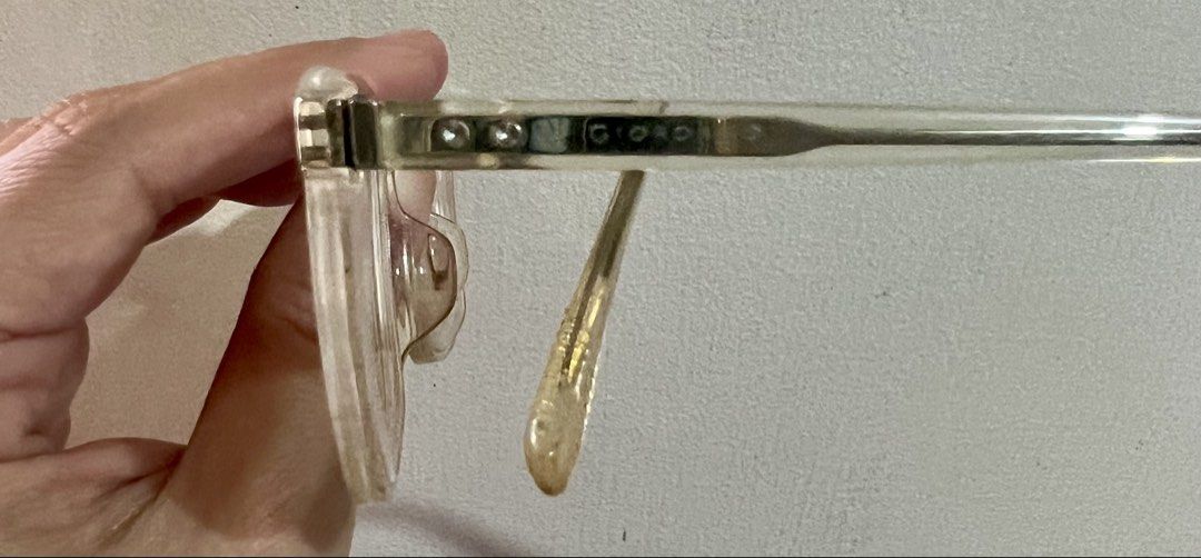 Giordano Transparent Clear Eyeglass Frames (Category: Sunglasses & Eyewear) located in Bacoor. Submitted by faith.hope.love28 (Listing ID 1468340780, Image 3). Description: Giordano clear transparent frames. Model GA02733 stamped inside the temple arm. Full-rim rectangular shape. Clear acetate material with a slight yellowing tint from age. Metal temples with engraved detailing near the hinges. Prescription lenses currently installed, easily swap