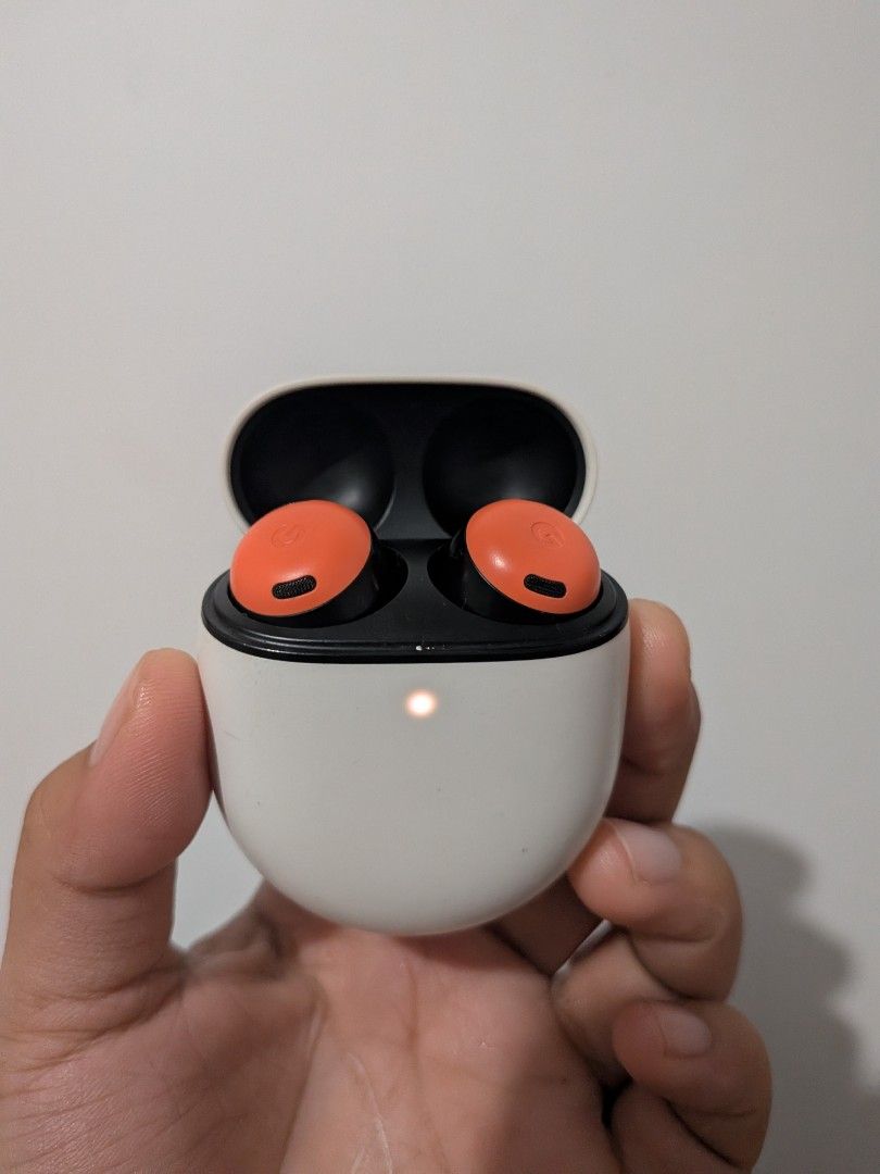 Google Pixel Buds Pro (Category: Earphones) located in Manila. Submitted by milamartina123 (Listing ID 1468490036, Image 1). Description: - Item: Google Pixel Buds Pro (Coral & Black) with white charging case and box - Condition: Clean, excellent working condition, holds charge well - Key Features: Wireless connectivity, premium sound quality, and active noise cancellation - Reason for selling: Switched to another phone brand - Delivery: Meetups 
