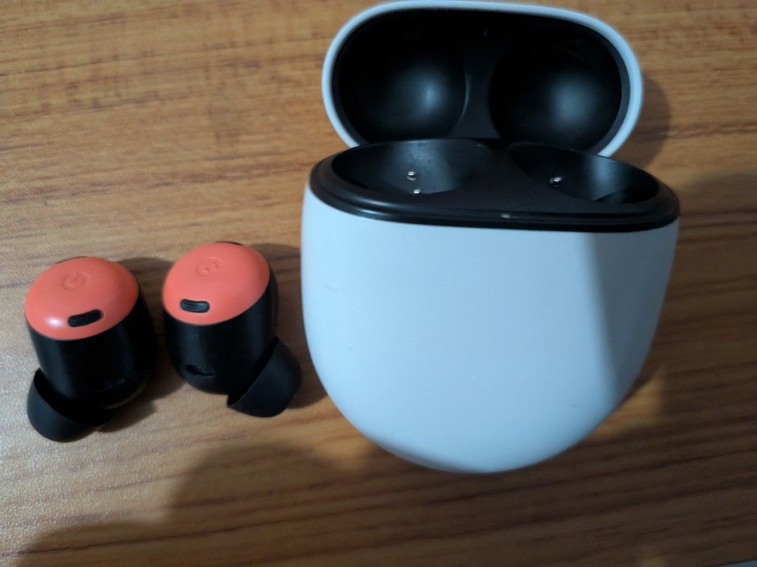 Google Pixel Buds Pro (Category: Earphones) located in Manila. Submitted by milamartina123 (Listing ID 1468490036, Image 2). Description: - Item: Google Pixel Buds Pro (Coral & Black) with white charging case and box - Condition: Clean, excellent working condition, holds charge well - Key Features: Wireless connectivity, premium sound quality, and active noise cancellation - Reason for selling: Switched to another phone brand - Delivery: Meetups 