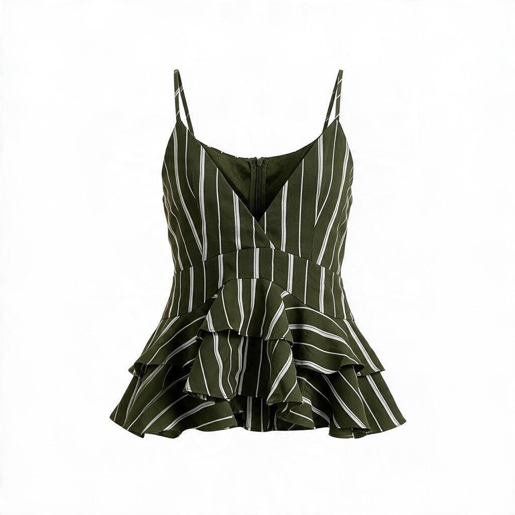 Green Striped Layered Ruffle Camisole Top (Category: Sleeveless) located in Batangas. Submitted by wearmegals (Listing ID 1468377235, Image 1). Description: .