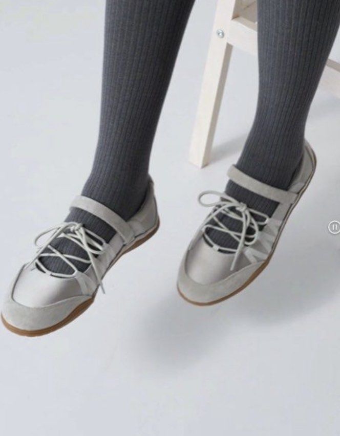 GU Gray Lace Up Ballet Sneakers (Category: Sneakers) located in Pasig City. Submitted by nakamuraka (Listing ID 1468477190, Image 1). Description: -Brand new with original tags attached - Light grey satin and suede upper - Secure lace-up details and velcro strap - Trendy low gum sole - Super comfy flat style, perfect with or without socks - Size: M.