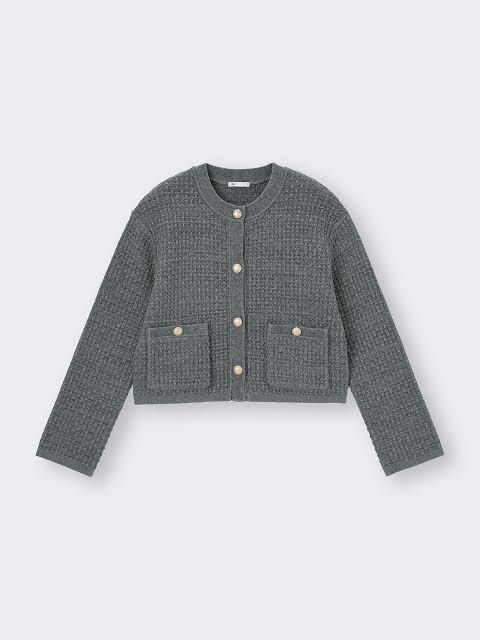 Gu Tweed Cardigan (Category: Coats, Jackets and Outerwear) located in San Fernando. Submitted by wintersummerboutique (Listing ID 1468439889, Image 1). Description: Gu Tweed Cardigan Small on tag Width 18 Length 18 Excellent condition Pampanga .