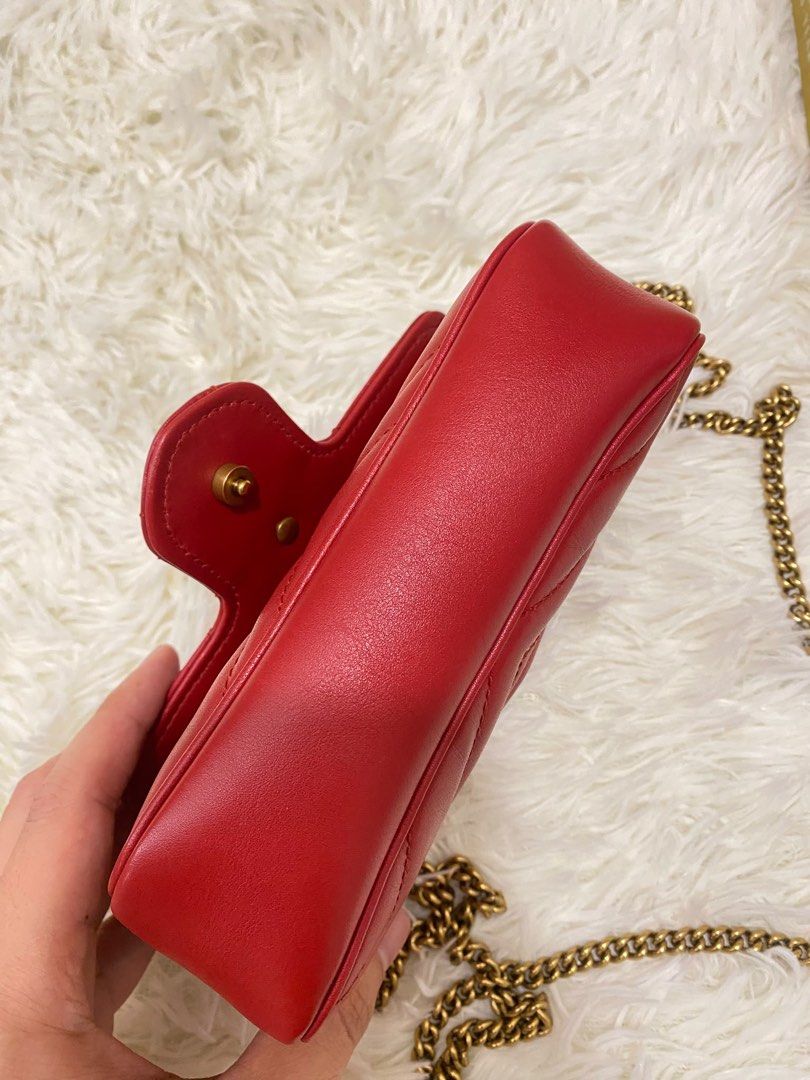 Gucci mini red marmont (Category: Luxury Bags & Wallets) located in Makati City. Submitted by realfranzia09 (Listing ID 1468456034, Image 3). Description: Authentic with entrupy money back guarantee if fake♥️ pwedeng pwede sa maarte bag only.