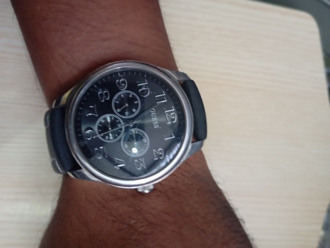 Guess (Category: Men's Watches) located in Las Pinas. Submitted by quick_deals_great_finds2 (Listing ID 1468348485, Image 3). Description: Original good working condition Quartz multifunction with battery 42mm large.