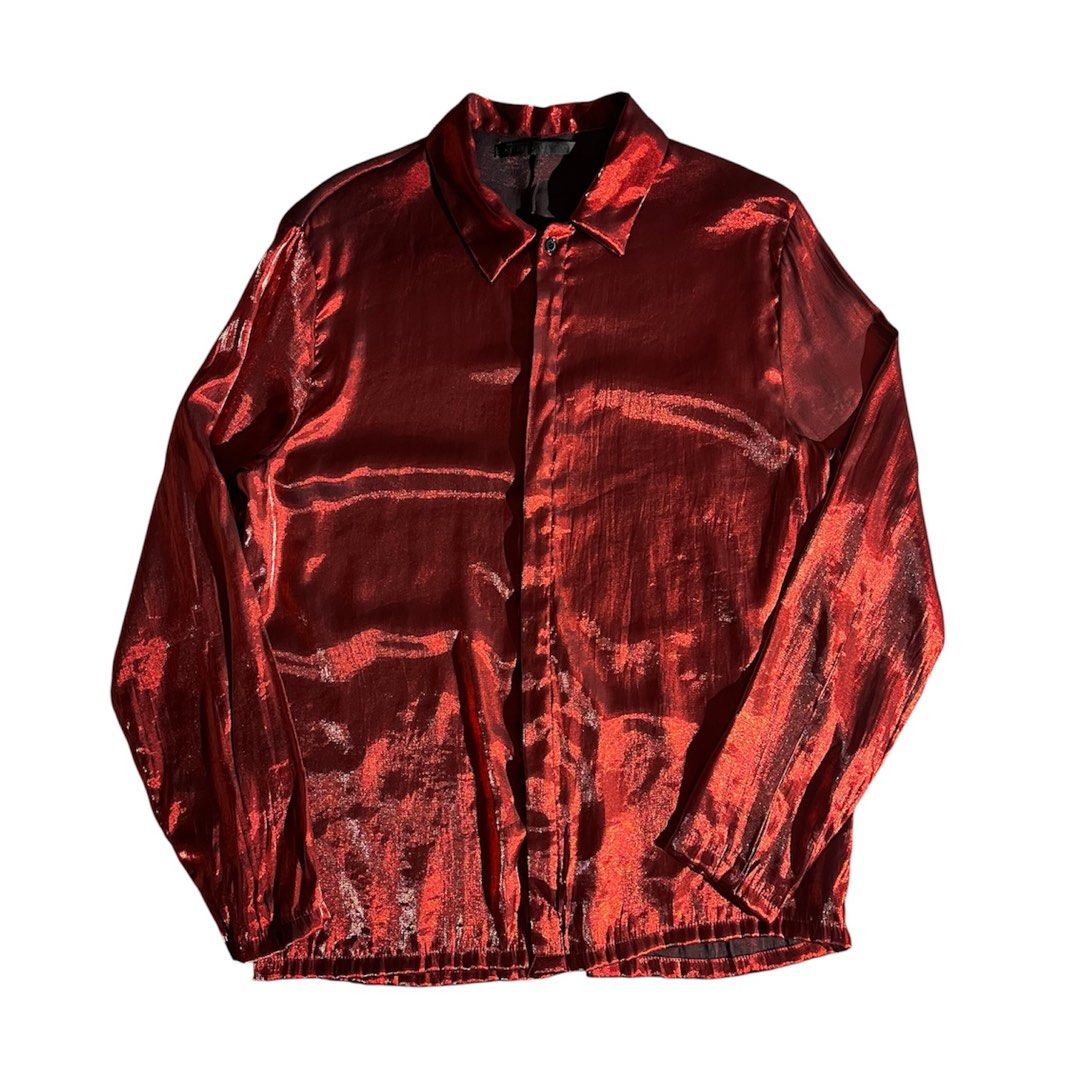 Haider Ackermann Shiny Silk Button Down Long-Sleeve (Category: Formal Shirts) located in Daraga. Submitted by th3cliquejunks (Listing ID 1468466633, Image 1). Description: Haider Ackermann Shiny Silk Button Down Long-Sleeve Tagged Size: Large Condition: 9.5/10 No major flaw Measurement: Pit to pit: 21” Length: 29” - 3,380 Dm!.