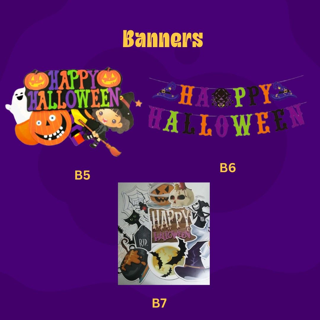 Halloween Banner (Category: Looking For) located in Manila. Submitted by msathenaa (Listing ID 1468284762, Image 2). Description: HALLOWEEN DECOR AVAILABLE!!! 🎃Halloween Banners 🎃Halloween Banderitas 🎃Halloween Foil Set 🎃Witch hat 🎃Glowing Wand Sticks 🎃Pumpkin Basket 🎃Glowing Pumpkin Headband 🎃Foil Curtain 🎃Balloons 🎃Spiderweb Spiders Bats B1 - 100 B2 - 180 B3 B4 B5 B6 B7 - 100 B8 B9 B10 B11 - 120 Shop now! PM for inquiries.