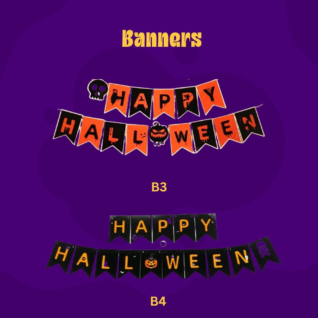 Halloween Banner (Category: Looking For) located in Manila. Submitted by msathenaa (Listing ID 1468284762, Image 3). Description: HALLOWEEN DECOR AVAILABLE!!! 🎃Halloween Banners 🎃Halloween Banderitas 🎃Halloween Foil Set 🎃Witch hat 🎃Glowing Wand Sticks 🎃Pumpkin Basket 🎃Glowing Pumpkin Headband 🎃Foil Curtain 🎃Balloons 🎃Spiderweb Spiders Bats B1 - 100 B2 - 180 B3 B4 B5 B6 B7 - 100 B8 B9 B10 B11 - 120 Shop now! PM for inquiries.