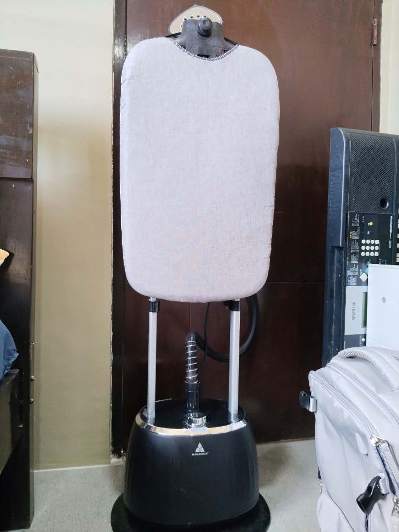 Hanabishi Garment Steamer with Ironing Board (Category: Ironing Boards) located in Malabon City. Submitted by noblecloud_3509ee (Listing ID 1468332806, Image 1). Description: • Brand/Model: Hanabishi HGSIB50 • Power: 1800W • Water Tank Capacity: 1.8 liters • Steam Runtime: Up to 60 minutes of continuous steam • Board: Adjustable-height ironing board that can be used vertically or at an angle • Safety: Dual safety protection against overheating or